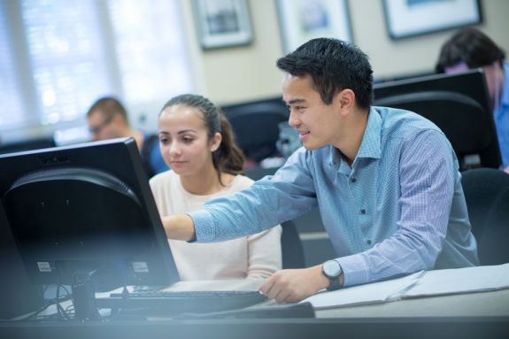 Students working in a interactive environment.