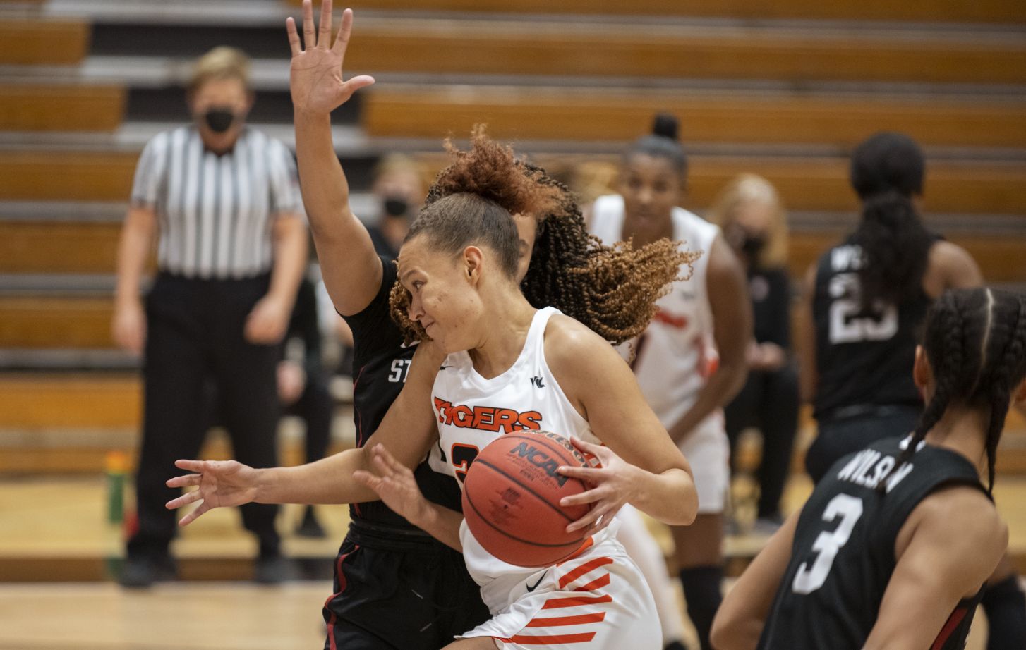 Valerie Higgins playing basketball