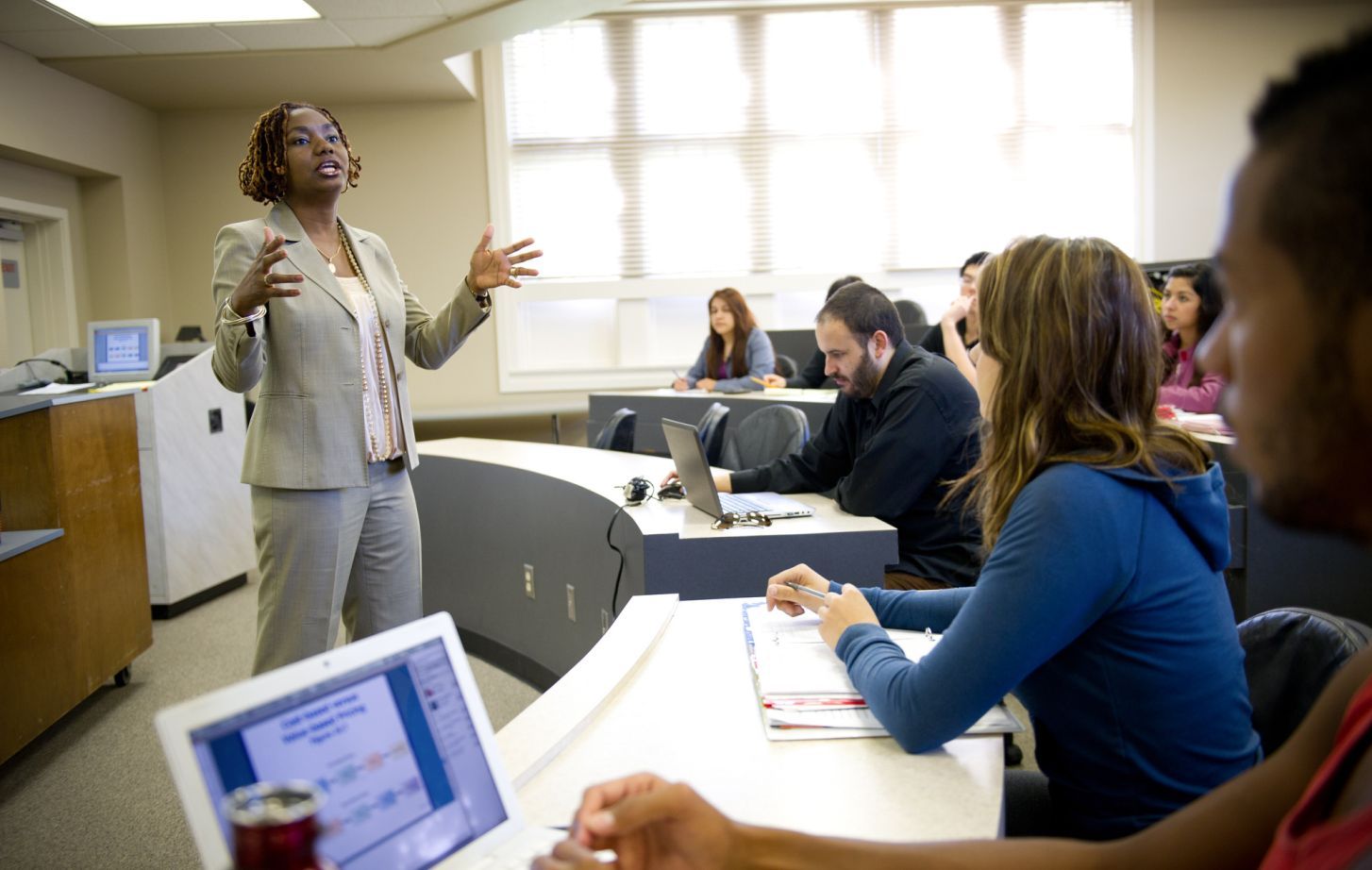 Photo of students attending class in the Eberhardt School of Business