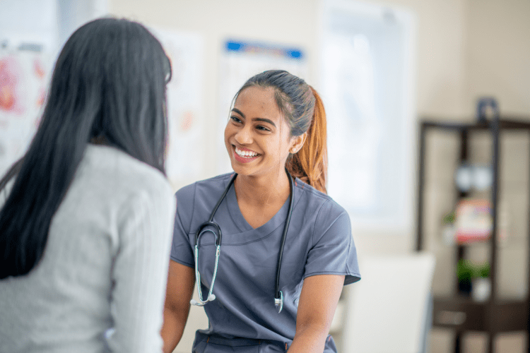 Nursing student and patient