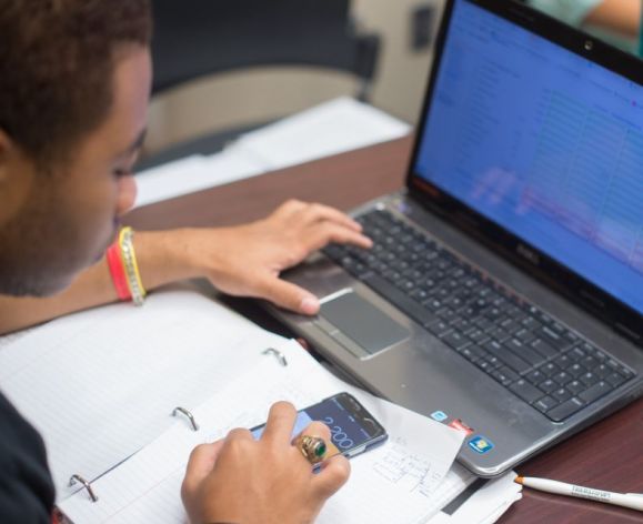 Student laptop calculator in class